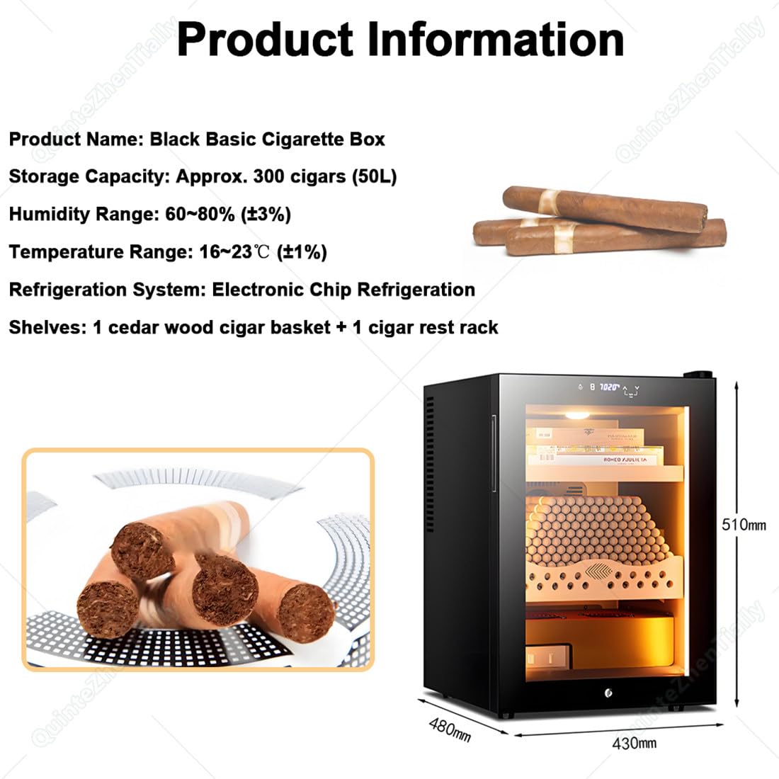 Szafka Humidor Elektryczny 50 L Z Szufladami Cedrowego CigarA