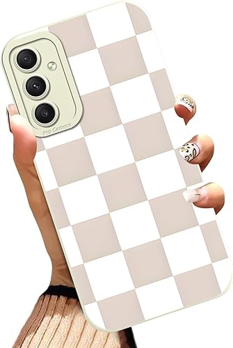 Aoldimu Aesthetics White Checkered Phone Case for Samsung Galaxy A34 5G Case Che