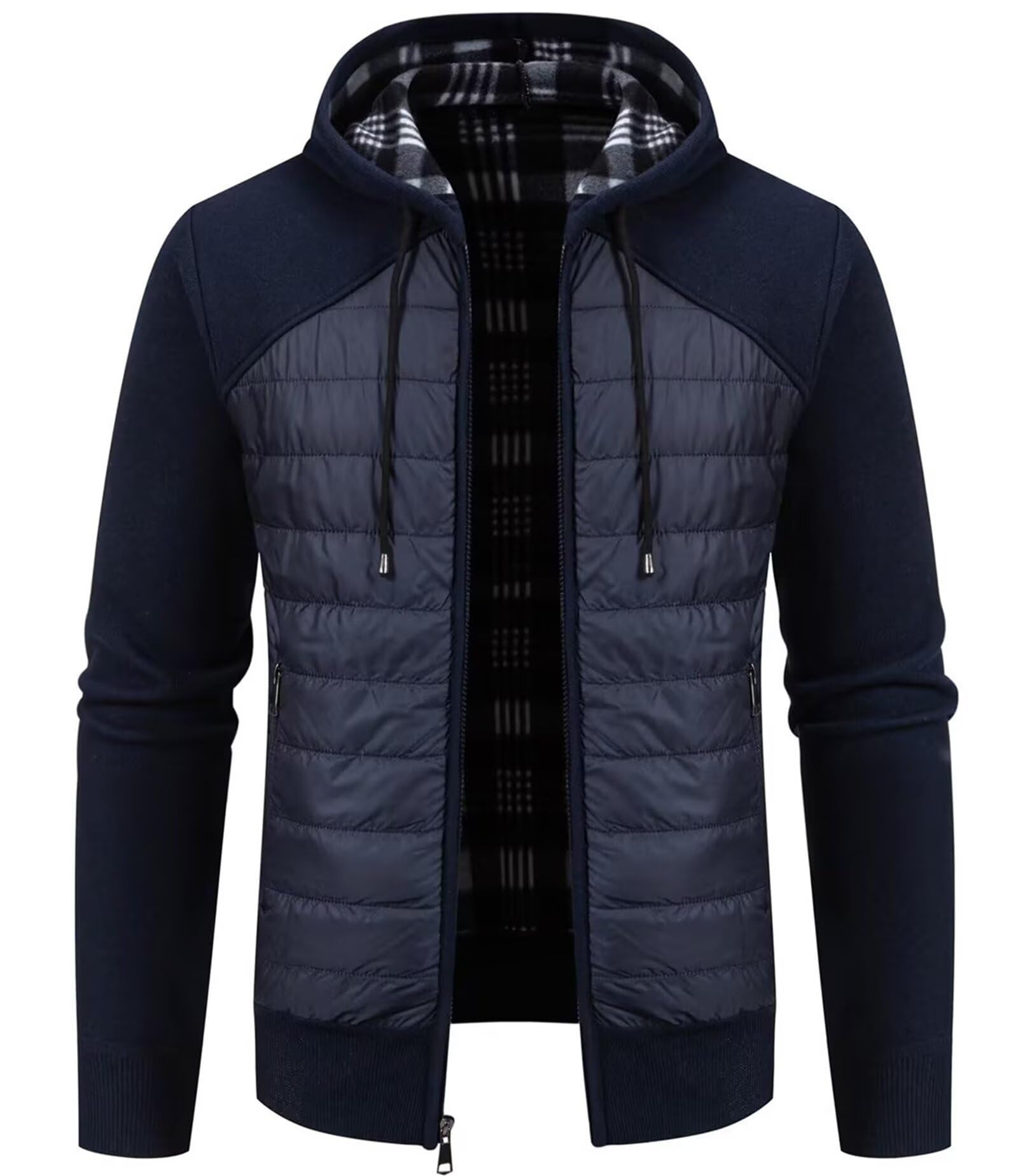 Jinsha Cárdigan de Punto para Hombre Suéter Grueso con Capucha con Cremallera Forro Polar
