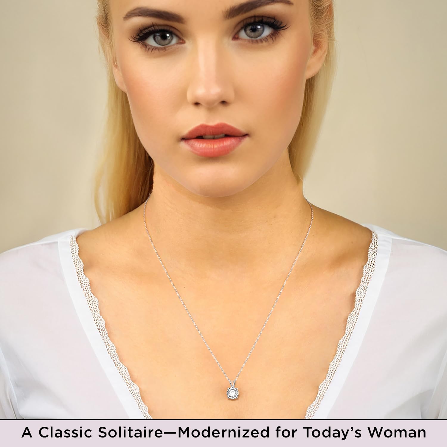 Jewelili 10K Yellow/White Gold Solitaire Pendant Necklace for Women | Dainty Round Cut White Cubic Zirconia Gold Necklace 6.5MM (1 CTW) & 7.5MM (1.5 CTW)| 18" Rope Chain| Gift Box Included