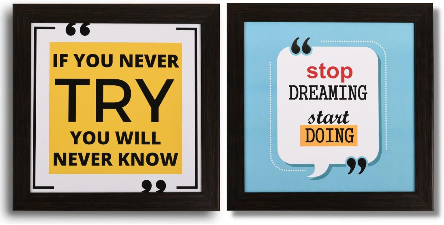 INSPIRING BRUSH Motivational Quotes Wall Frames for Home, Study Room, Living Room, Bedroom Apartment, Wall Decoration Set of 2 (Size- 11 Inch x 11 Inch)