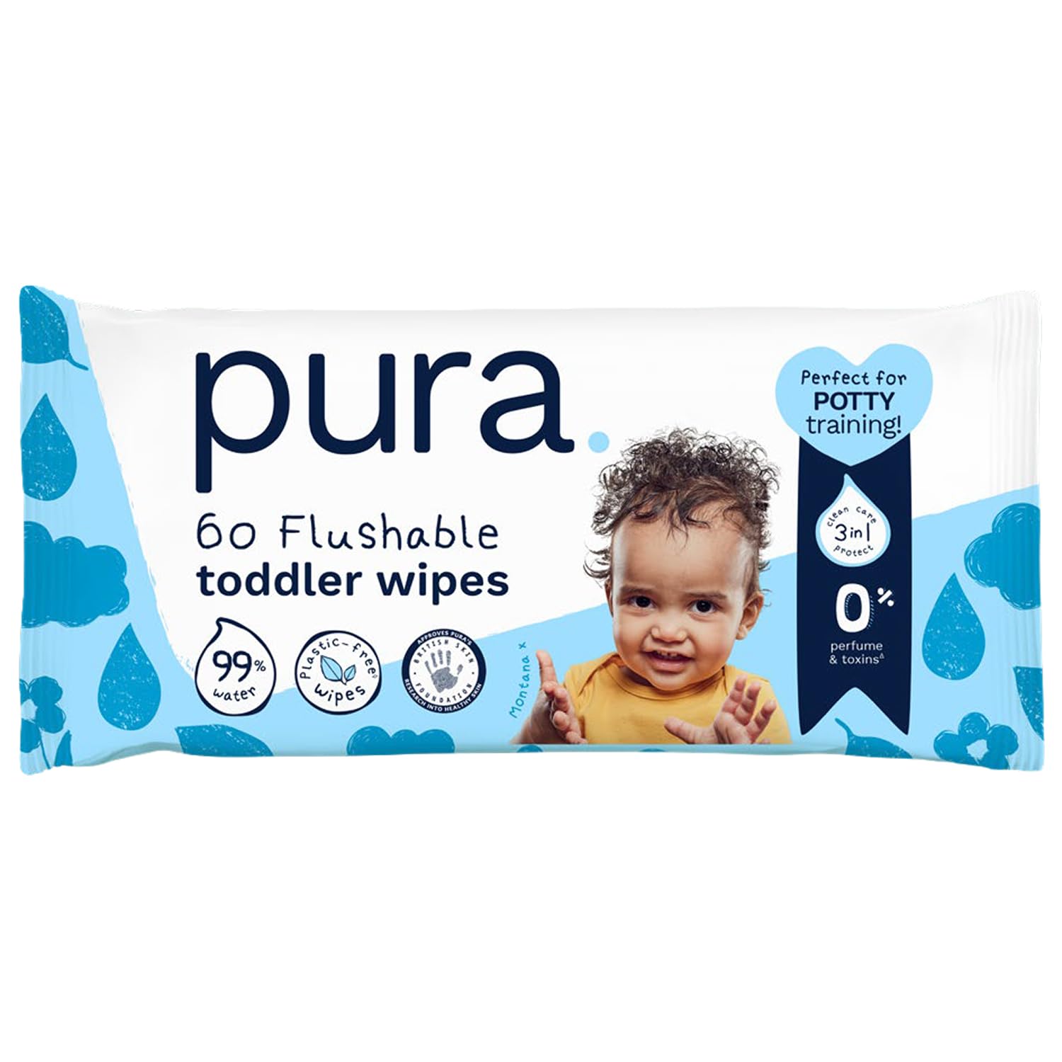 Pura Plastic Free Flushable Baby Wipes 60 Pack