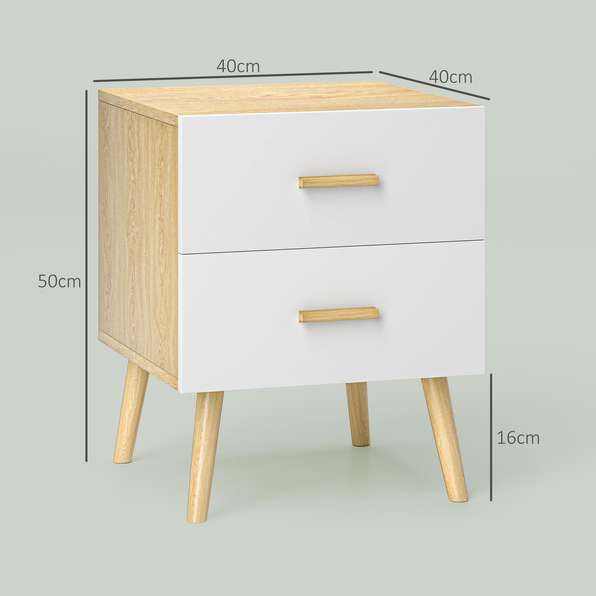 HOMCOM Mesita de Noche con 2 cajones, Estilo Moderno, para Dormitorio, salón, 40 x 40 x 50 cm, Roble