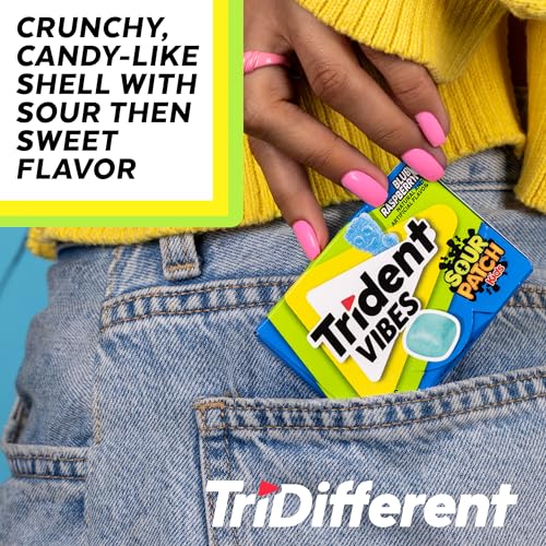 Image of Trident Vibes BLUE RASPBERRY Sugar Free Chewing Gum, 14 Pieces (Pack of 9)