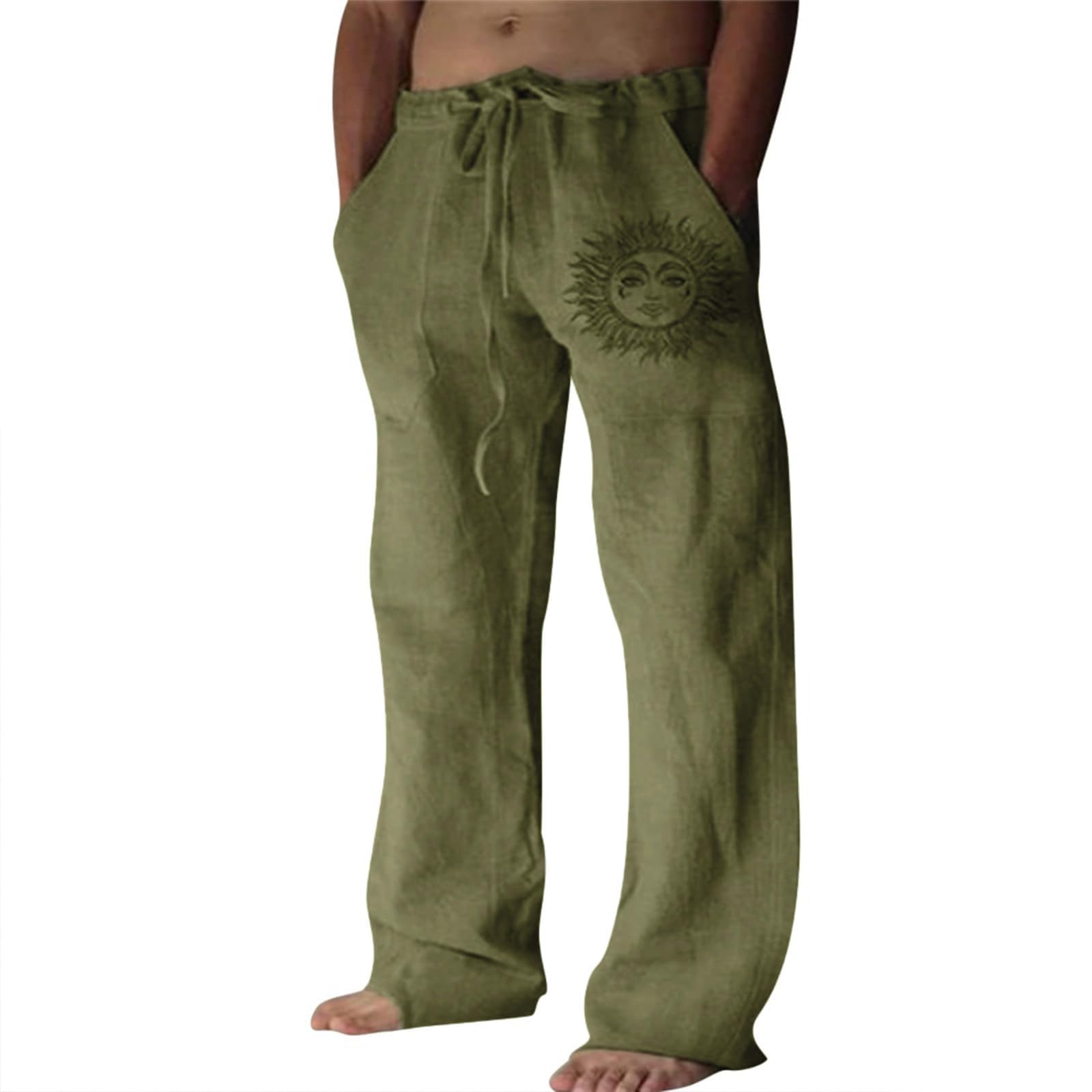 Puimentiua Leinenhose Herren,Lang Leichte Sommerhose,Loose Fit Freizeithose,Baumwollehosen mit Tunnelzug und Taschen (S-3XL)