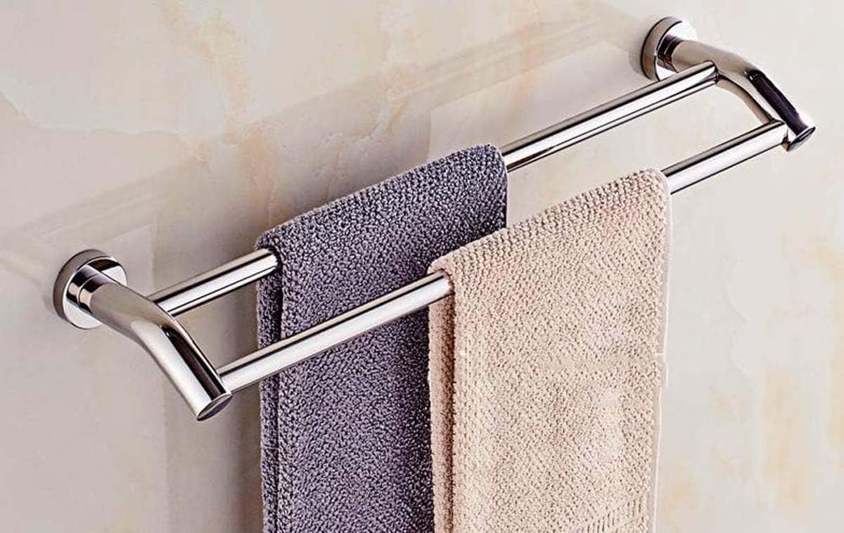 Portasciugamani doppio in acciaio inox, montaggio a parete, per bagno e cucina, lunghezza 40 cm