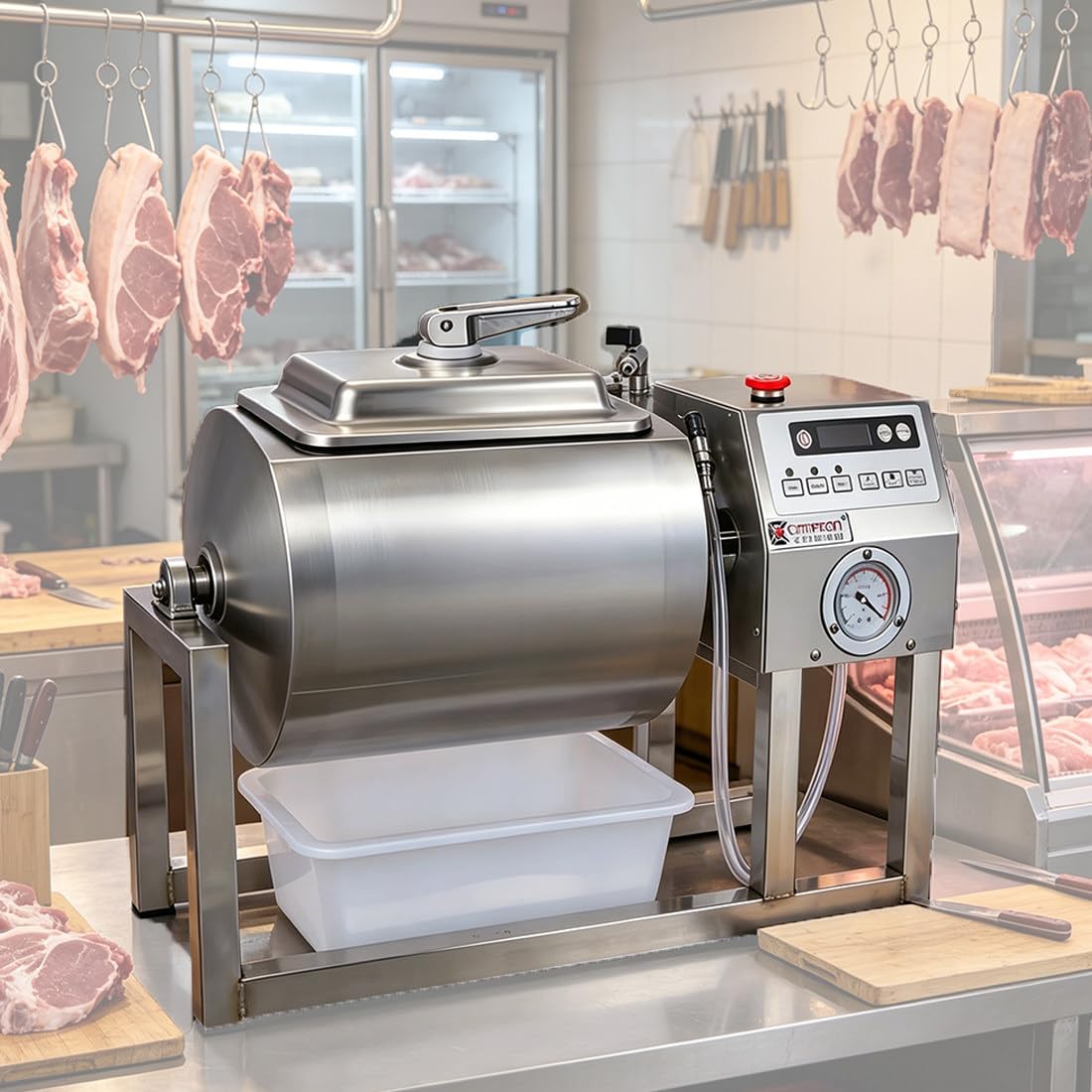 QianCruxtacy Stainless Steel Vacuum Tumbler Marinator 18L,Commercial Vacuum Meat Curing Rolling Kneading Machine,Bidirectional Rotation,Food Tumbler Marinating for Meat,Vegetable,Fish,Chicken Steak
