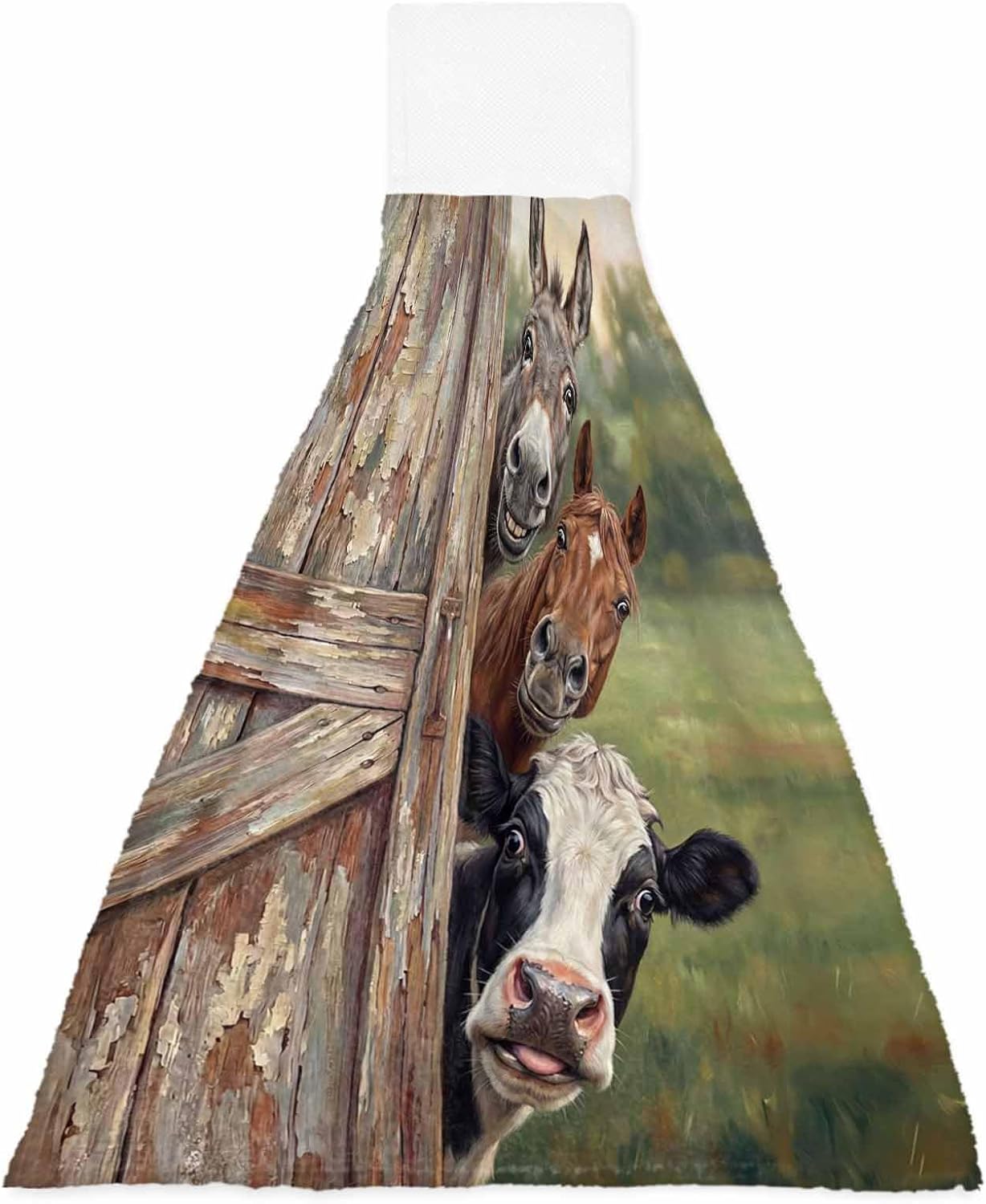 Farmhouse Animals Kitchen Hand Towels with Hanging Loops Set of 2 Country Cows Horses Donkeys Farm Soft Thick Oven Fingertip Dry Microfiber Tie Dish Towel Absorbent Cleaning Washcloth for Bathroom
