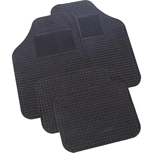 Tappetini Auto in PVC, Universali, Modello Silver, per Abitacolo, Anteriori e Posteriori, Antiscivolo, Set Completo 4 Pezzi, Nero Protegge dallo Sporco, Sagomabili