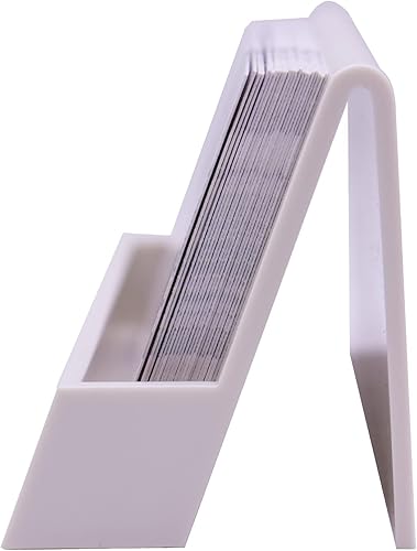Miniatura 2 de Moderno y lindo soporte de tarjetas de visita de plástico, organizador de tarjetas de escritorio para oficina y hogar (beige)