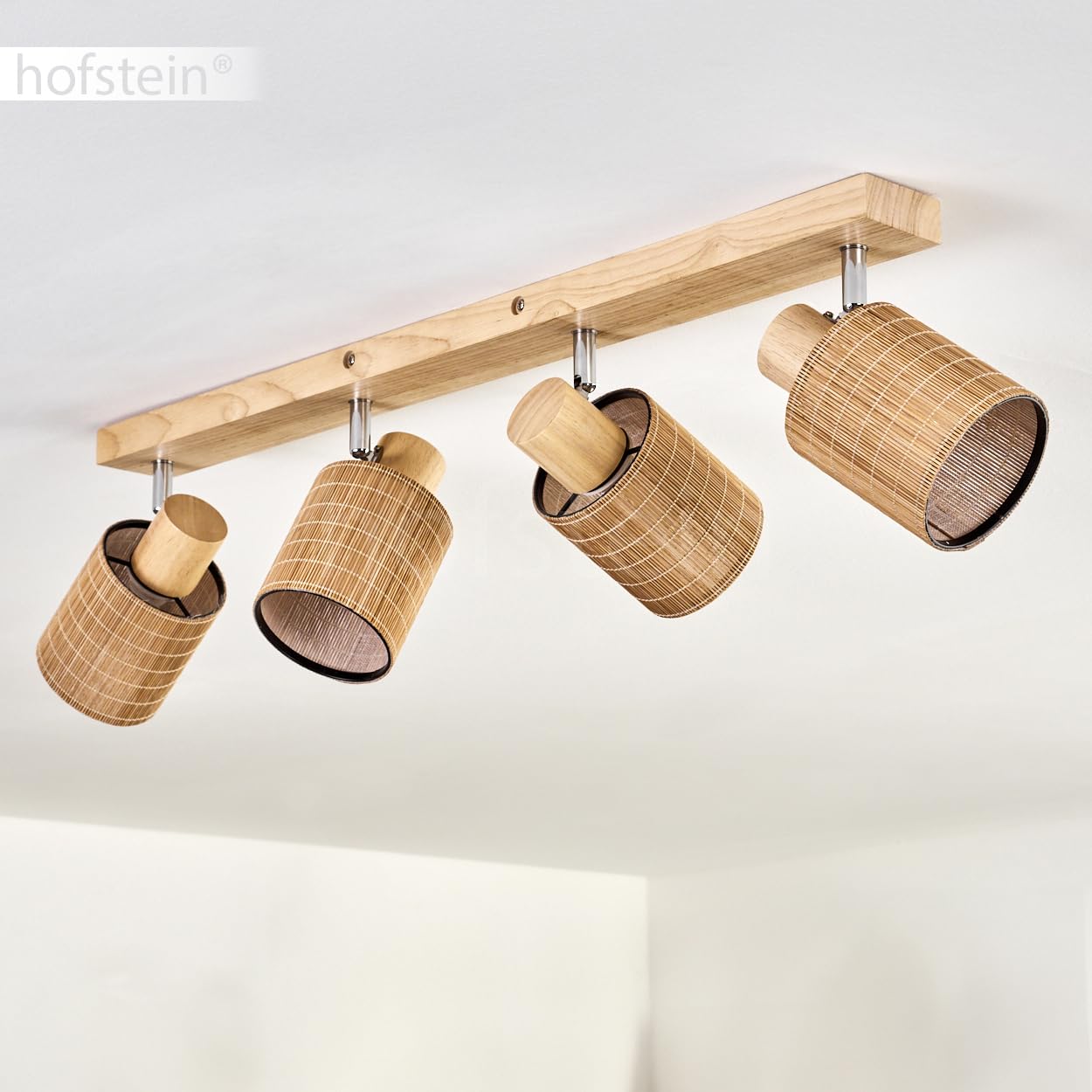 Plafoniera Kinnared, lampada da soffitto moderna in legno/metallo/bambù nei colori naturali/cromati/marrone, lampada a 4 luci dal design scandinavo con faretti regolabili, 4 x E14, senza lampadine