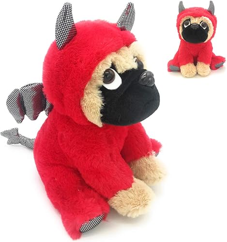 Miniatura 1 de JoyAmigo Adorable animal de peluche de carlino vestido con un disfraz de diablo, suave cachorro de perro con traje de demonio para niños o amantes