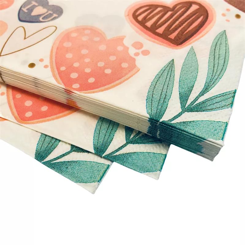 Servilletas Decoupage Corazón Marrón Verde Servilletas Papel Decoradas Cocktail Desechables Cumpleaños 2 Capas Toilet Paper Towels Baño para Bodas,Fiesta en el Jardín Mesa Deco 30 Paquetes(33x33cm）
