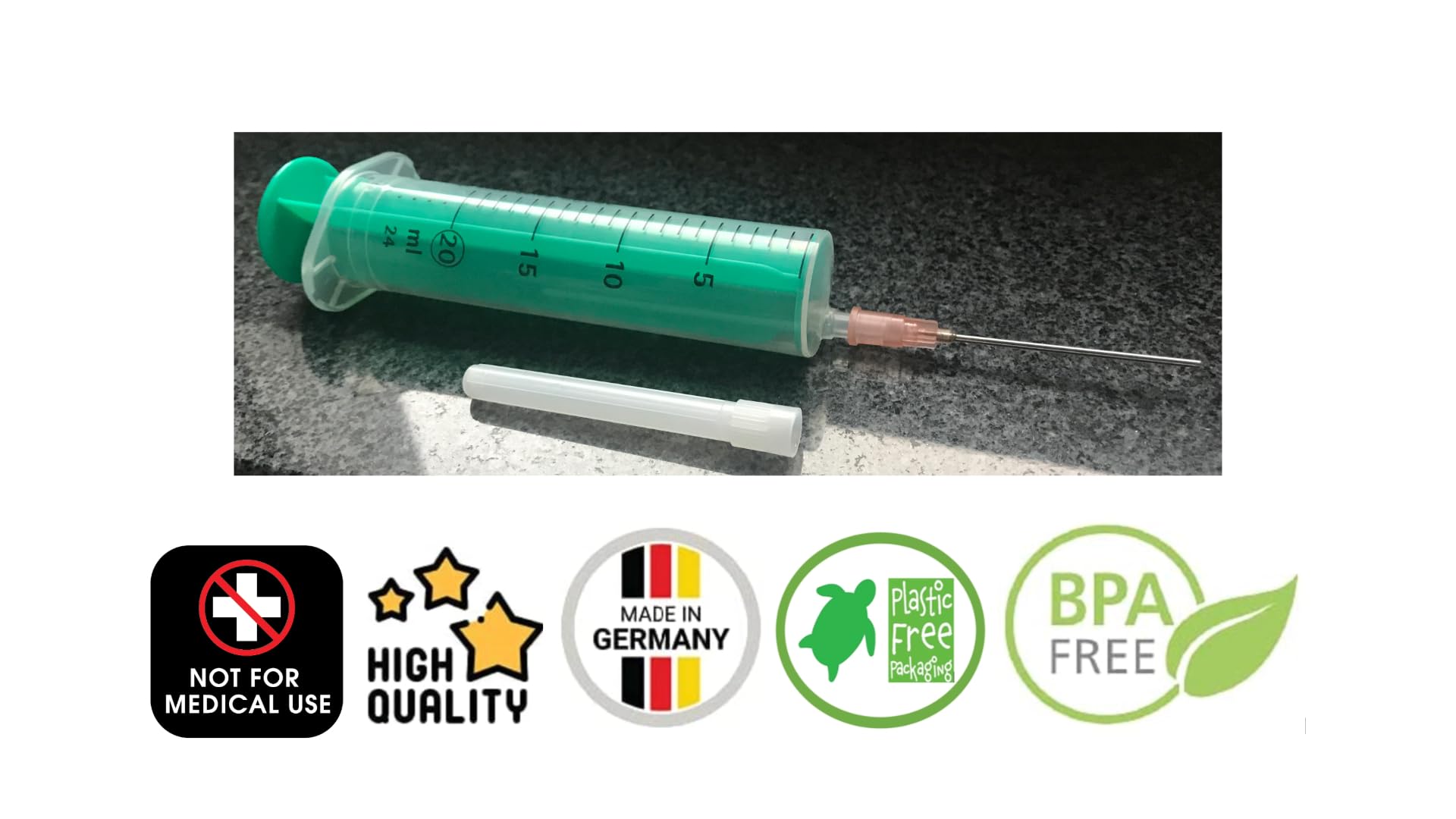 Set: 1, 2 oder 3 St. Spritze 20ml Laborspritzen Liquidspritze Hobbyspritze mit stumpfer Nadel/Kanüle für E-Liquid Aroma Hobby und Heimwerk (Set 1x 20ml)