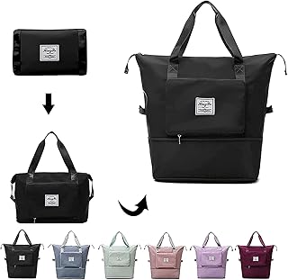 شنطة سفر قابلة للطي واسعة وخفيفة الوزن ومقاومة للماء من قطعة واحدة لون اسود من ساداروالا، نايلون