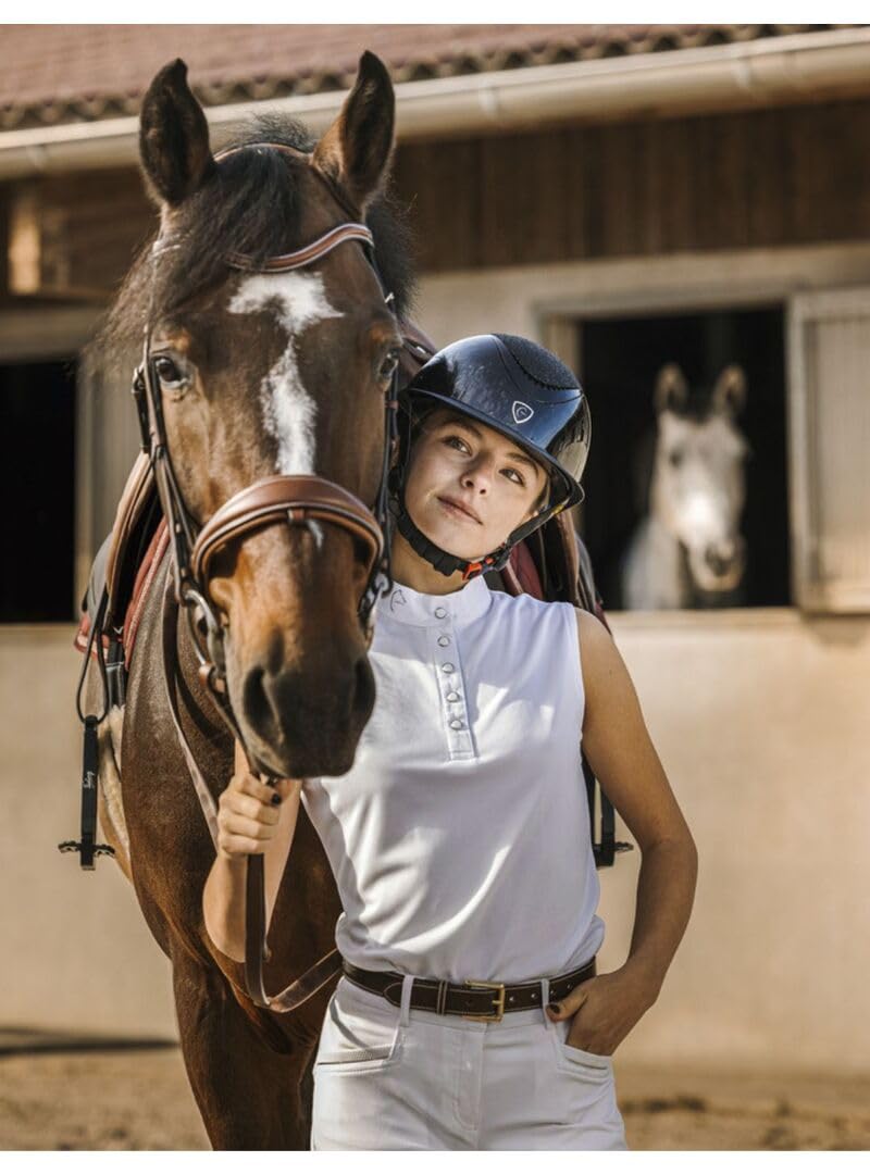 Ekkia EQUITHÈME Damen Turniershirt Mesh-Poloshirt ärmellos White, Größe:S