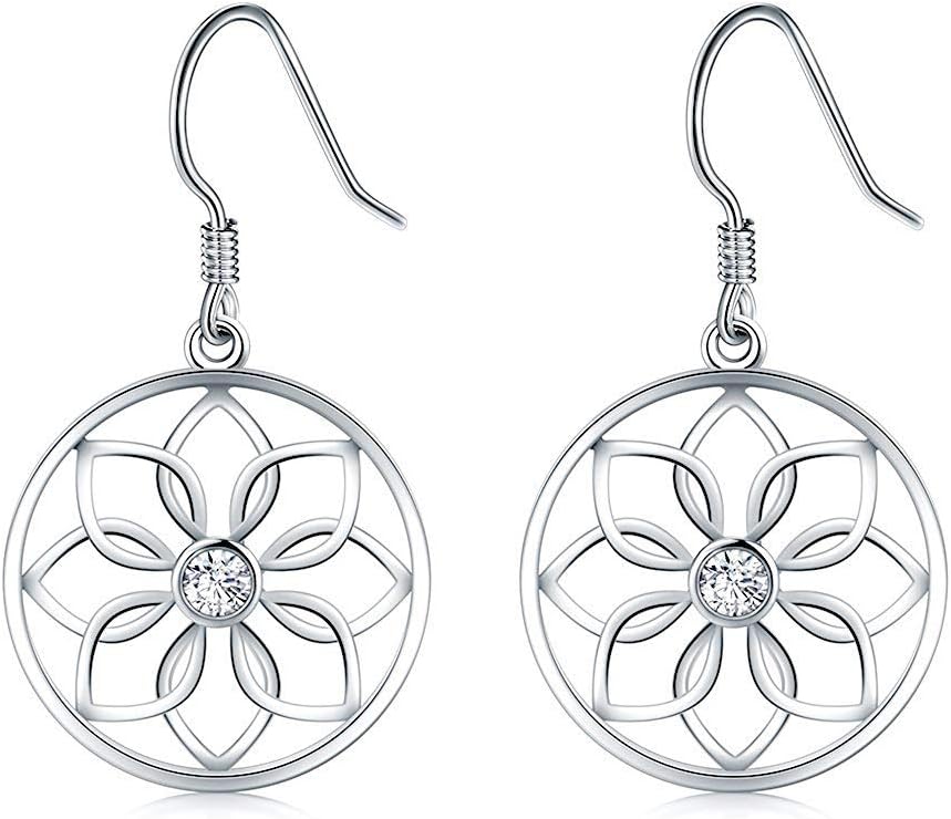 Lotus Flower Yoga Earrings Comet Craft 925 Sterling Silver plated dangle CZ Earrings