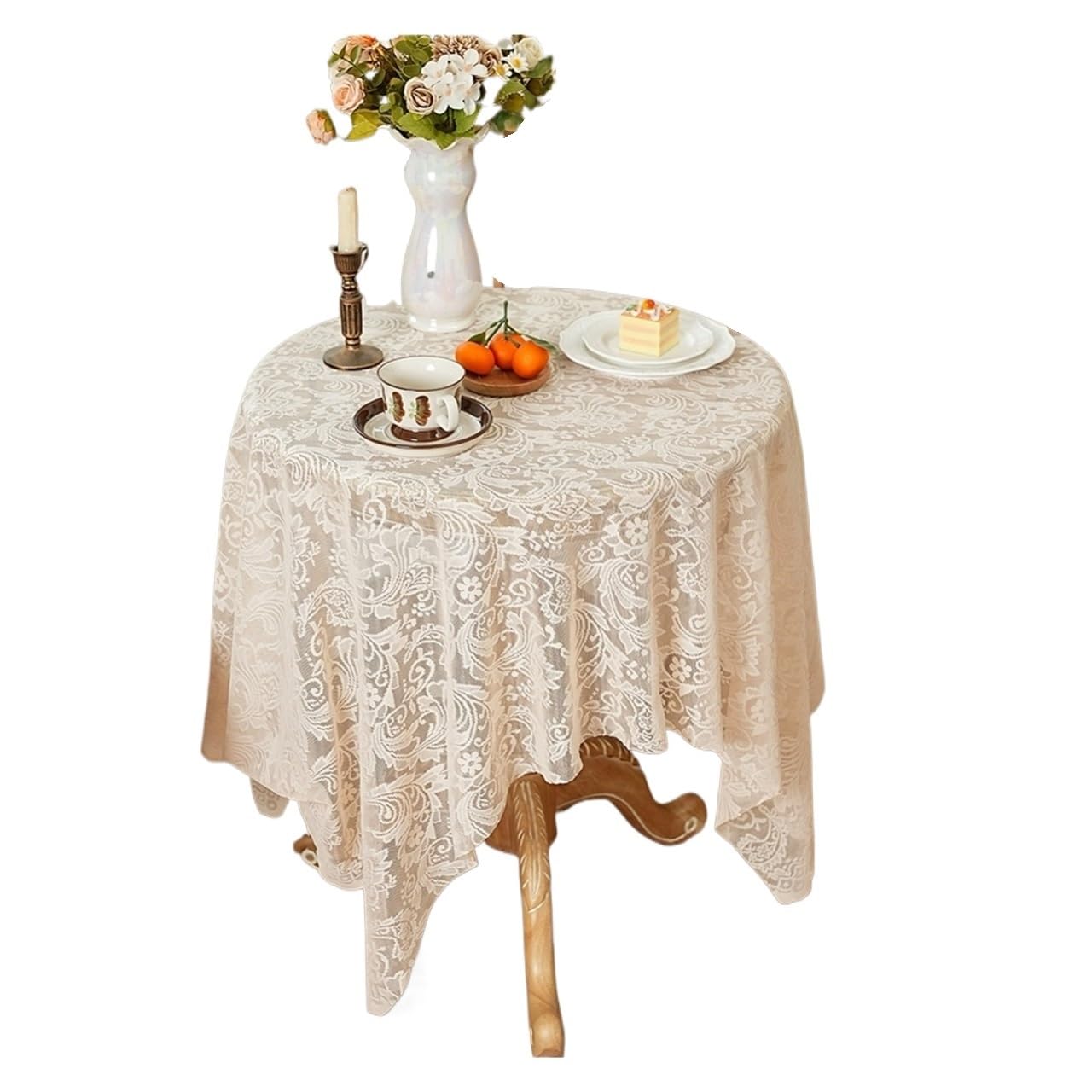 NJIEzhao Embroidered Lace Tablecloth Beige Countryside Lace Tablecloth for Living Room Bedroom Outdoor Dining Table Decorative Cover(140x220cm)