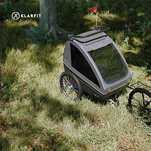Miniatura 7 de Klarfit Gokiddo Remolque Bicicleta - 2-En-1 Carro Para Bicicleta Buggy Con Frenos, Cinturones De Seguridad, Asientos Ajustables, Capacidad 40kg, Protección Lluvia Uv, Plegable, Gris Oscuro