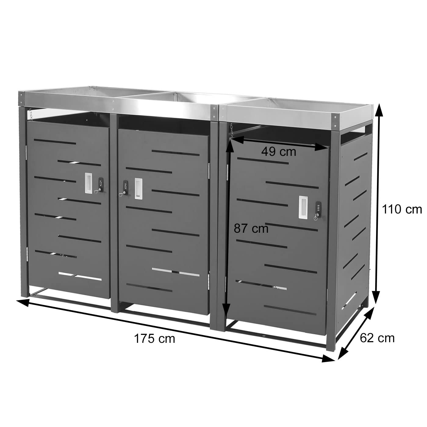 Habillage pour 3 poubelles HWC-H40b 63kg 110x175x62cm Extensible