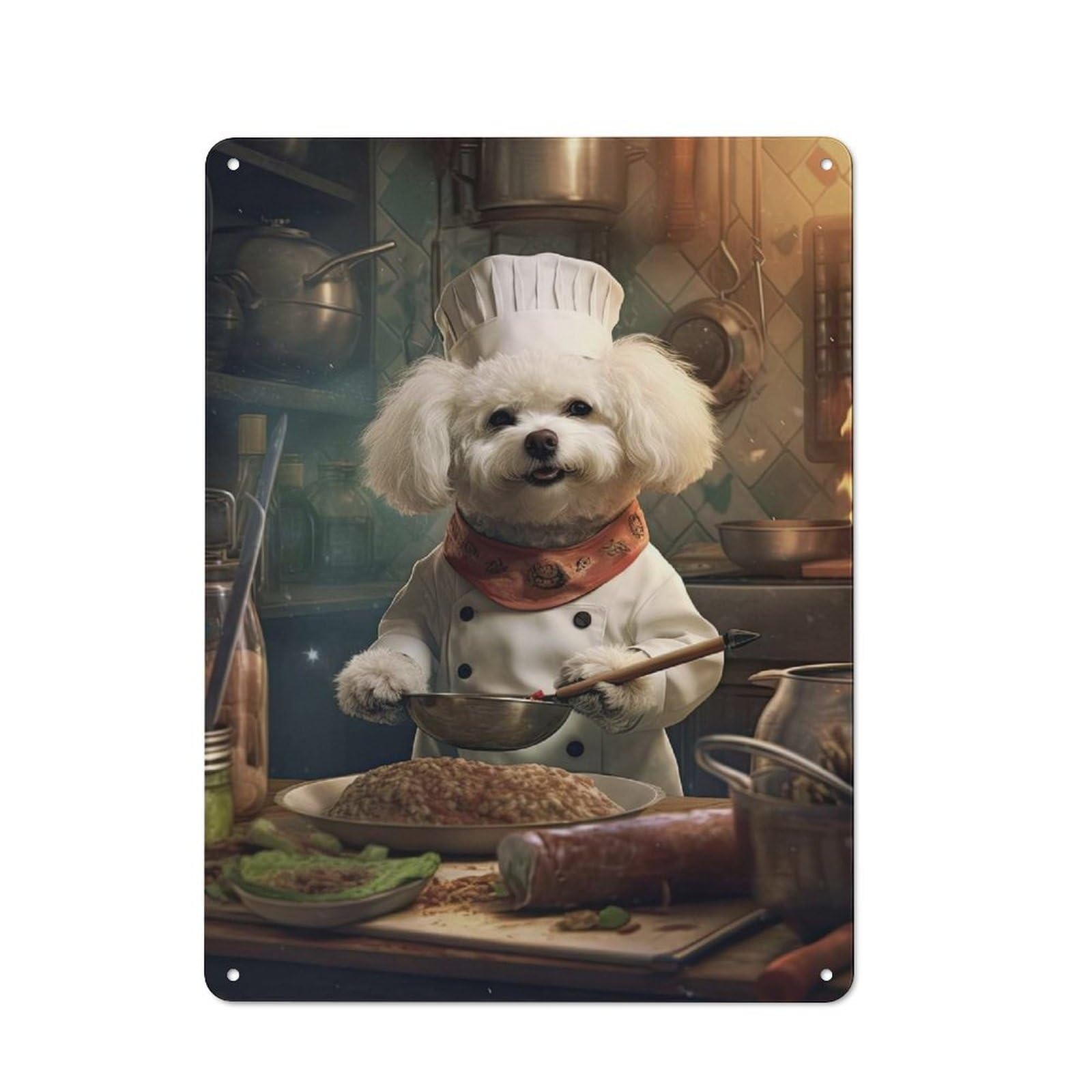 Junmoney Bichon Frise Chef Printed Metal Sign 40X30cm For Home Office Or Studio, For Winter Room Styling In Home Office And Studio