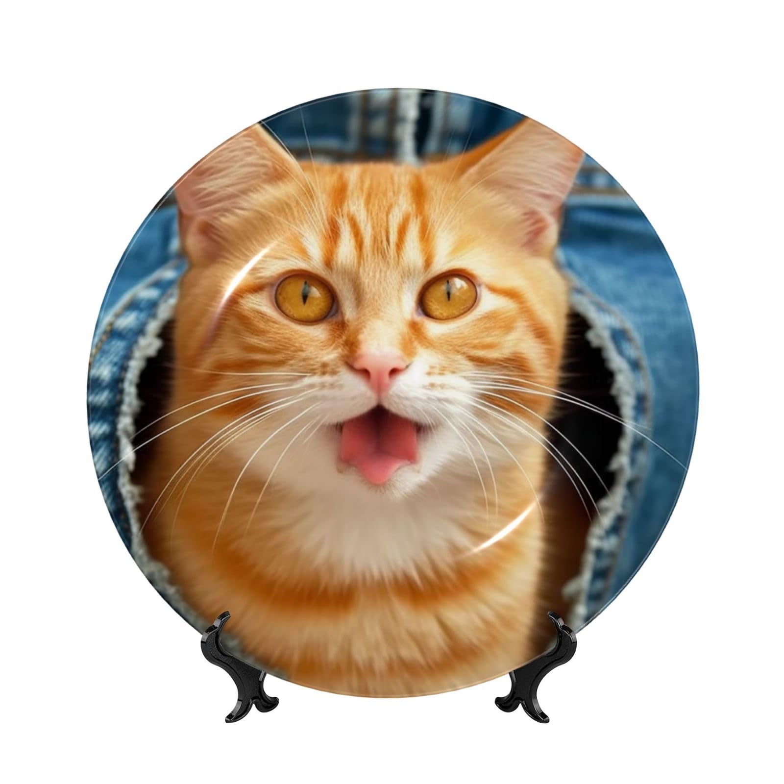 Assiette en porcelaine anglaise chat orange 20,3 cm avec support de table