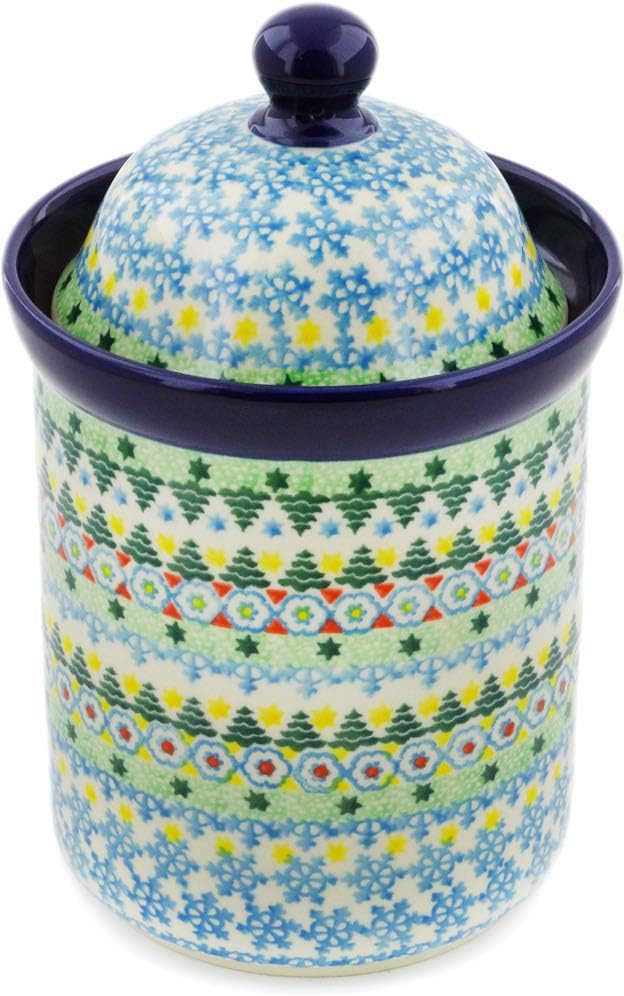 Polmedia Polish Pottery Cookie Jar UNIKAT - Christmas Forest Pattern Handmade in Boleslawiec Poland by Ceramika Artystyczna + Certificate of Authenticity