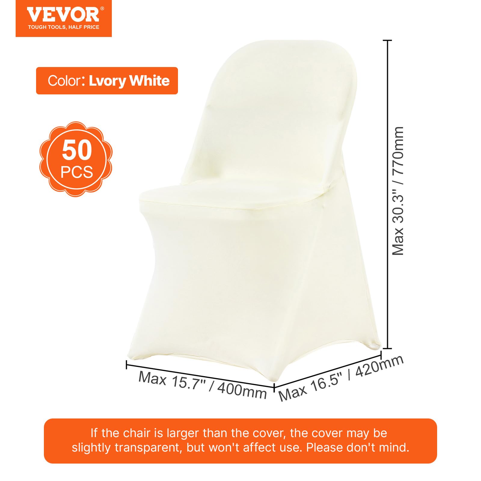 VEVOR Coprisedie Pieghevoli in Spandex Elasticizzato, Coprisedie Universali, Fodere Protettive Lavabili Rimovibili, per Matrimoni, Vacanze, Banchetti, Feste, Feste, Sala da Pranzo (50 Pezzi Bianco Avo
