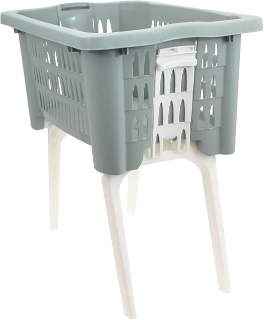 Sturdy Plastic Washing Laundry Linen Storage Basket with Folding Legs (Pastel Green)