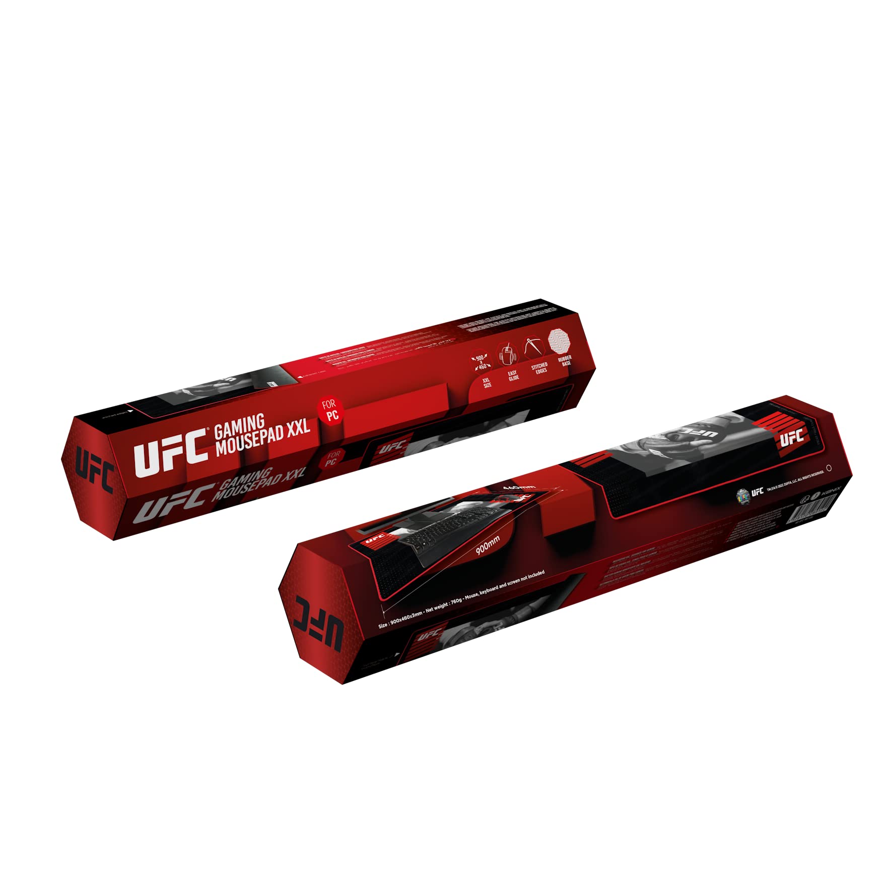 Konix UFC XXL-Gaming-Mauspad 90 x 46 cm - Rutschfeste Gummibasis - Schwarz und Rot