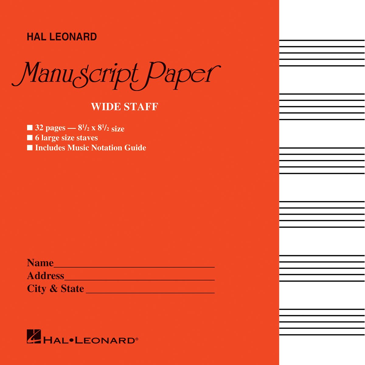 Wide Staff Manuscript Paper (Red Cover) | Music Composition Notebook with Six Large Staves per Page | Premium Blank Sheet Music Book with Notation Guide | Ideal for Students Teachers and Composers