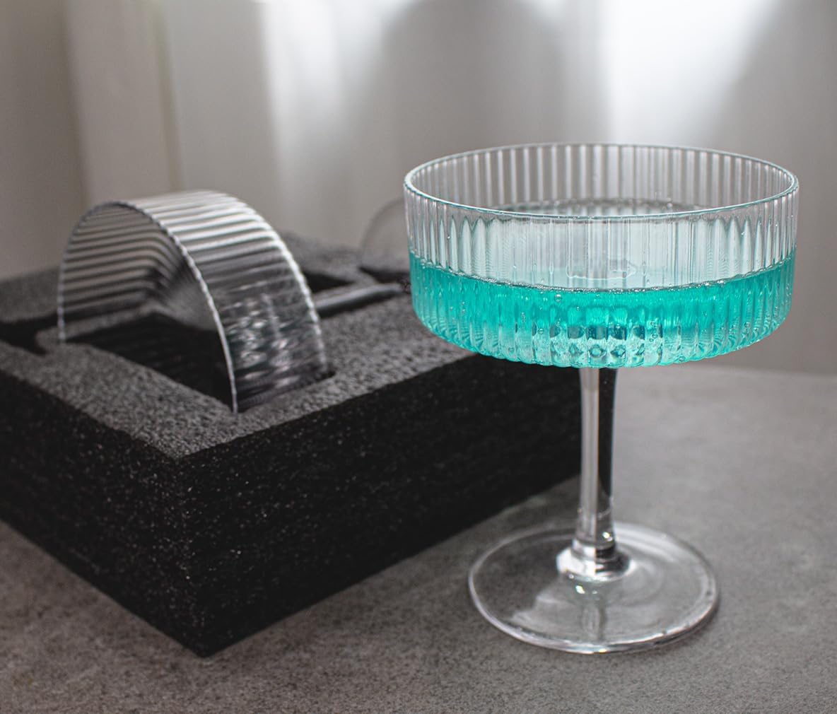 Coupe Cocktails Glasses Set of 2,9.5oz,Unique Fluted Champagne Glasses for Margarita Martini,Vintage Style Cocktail Drinking Glasses.