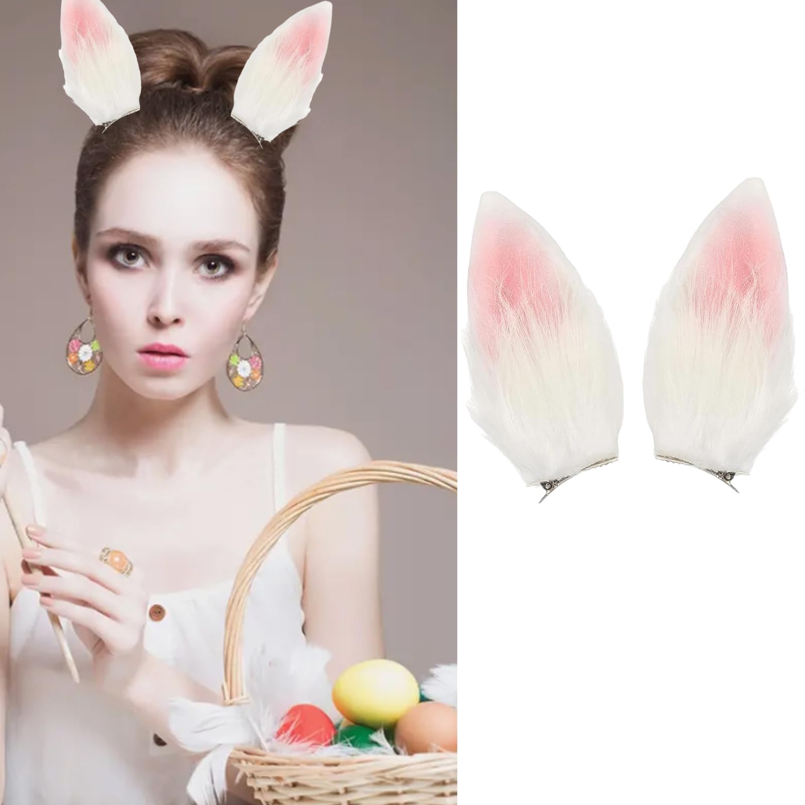 1 Pair Bunny Ears Hair Clips Rabbit Ear Metal Alligator Hair Clips Furry Ears Hair Barrettes for Easter Halloween Cosplay Hairpin for Women Party Props Ear Decors