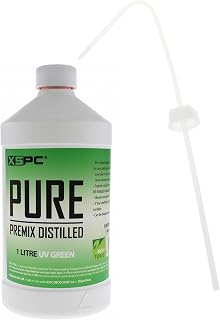 XSPC Pure Premix Distilled PC Coolant (1000mL) with Filling Cap/Straw Bundle, UV Green