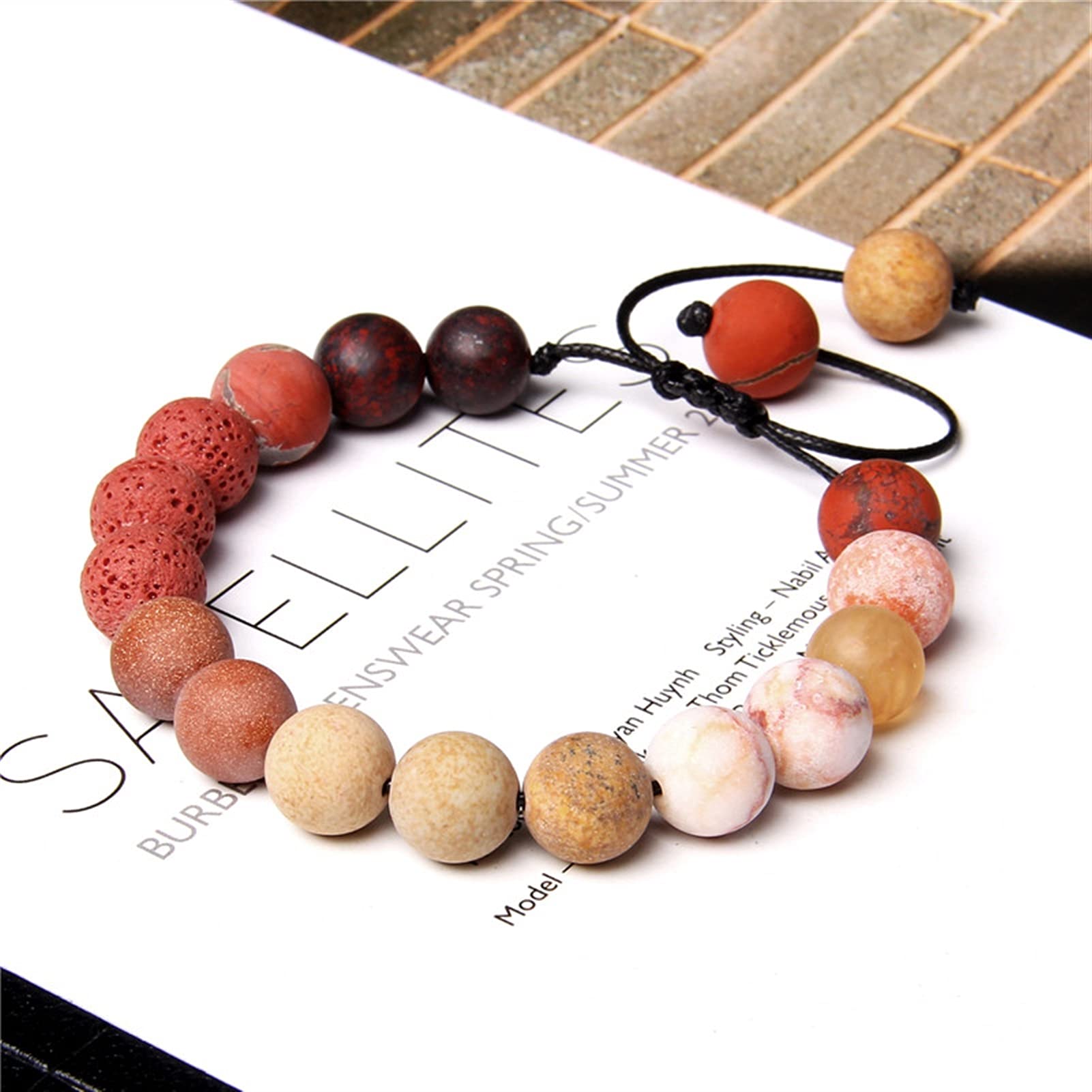 Naturstein-Armband, natürliche Chakra-Steine, Perlen-Armbänder, Herren, Vintage, verstellbar, schwarzes Seil, geflochtenes Armband für Frauen, gewebter Kettenschmuck, Armband-Schmuck