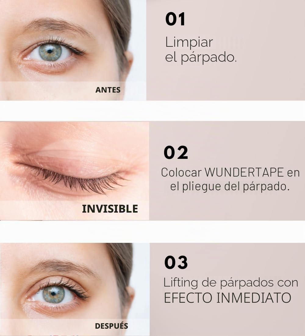 WUNDERTAPE Tiras de párpados deslizantes para levantar párpados sin cirugía (impermeable, invisible, 24 horas de duración, eyelid tape), rayas invisibles (144 x XXL)