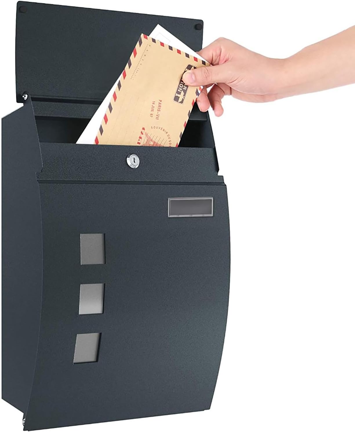 Mailbox, Wall Mount Mailbox, Locking Mailboxes for Outside, Security Mail Box with Key，for Commercial, Rural Home, Decorative Office(Gray)