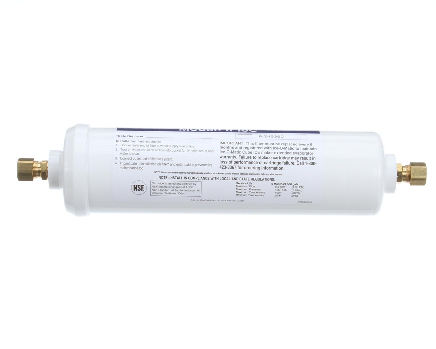Ice O Matic IFI8C in-Line 3/8" Compassion Water Filter Cartridge