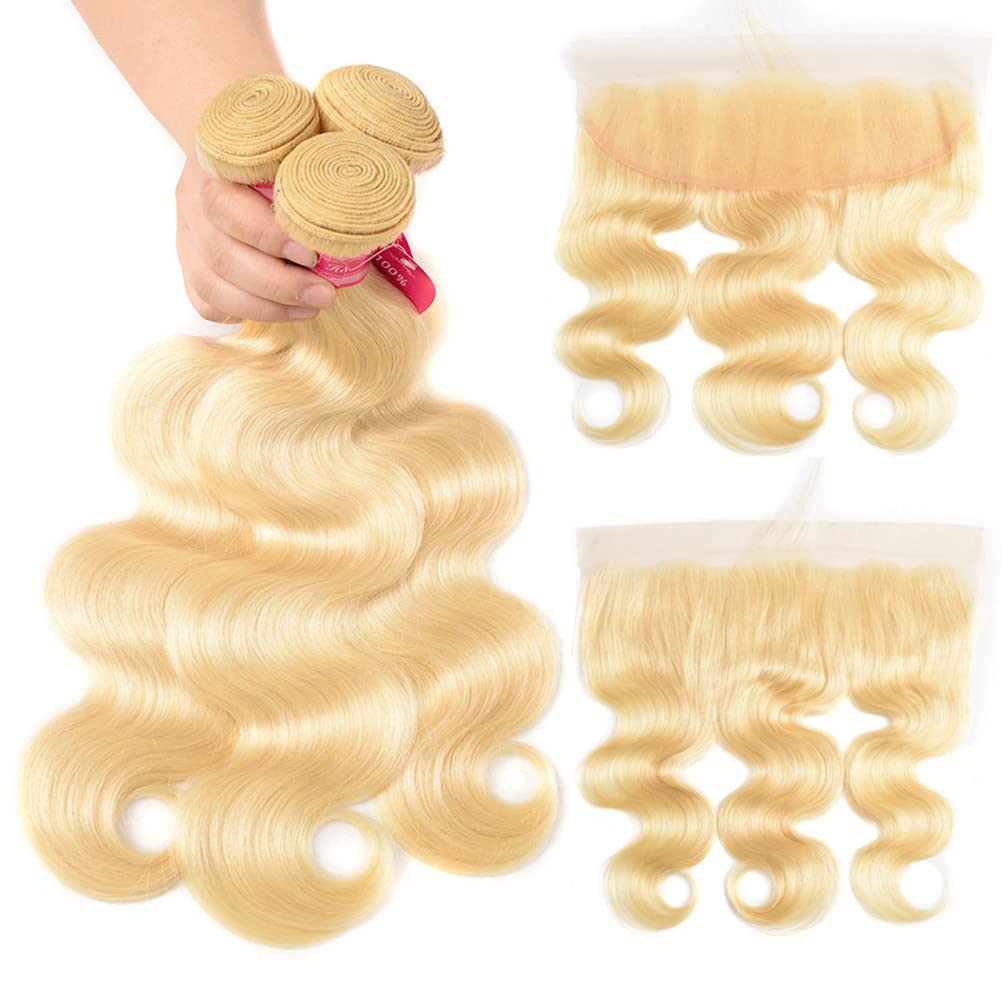 Amazon.com : Aopusi 613 Frontal with Bundles 613 Bleached  display picture 3
