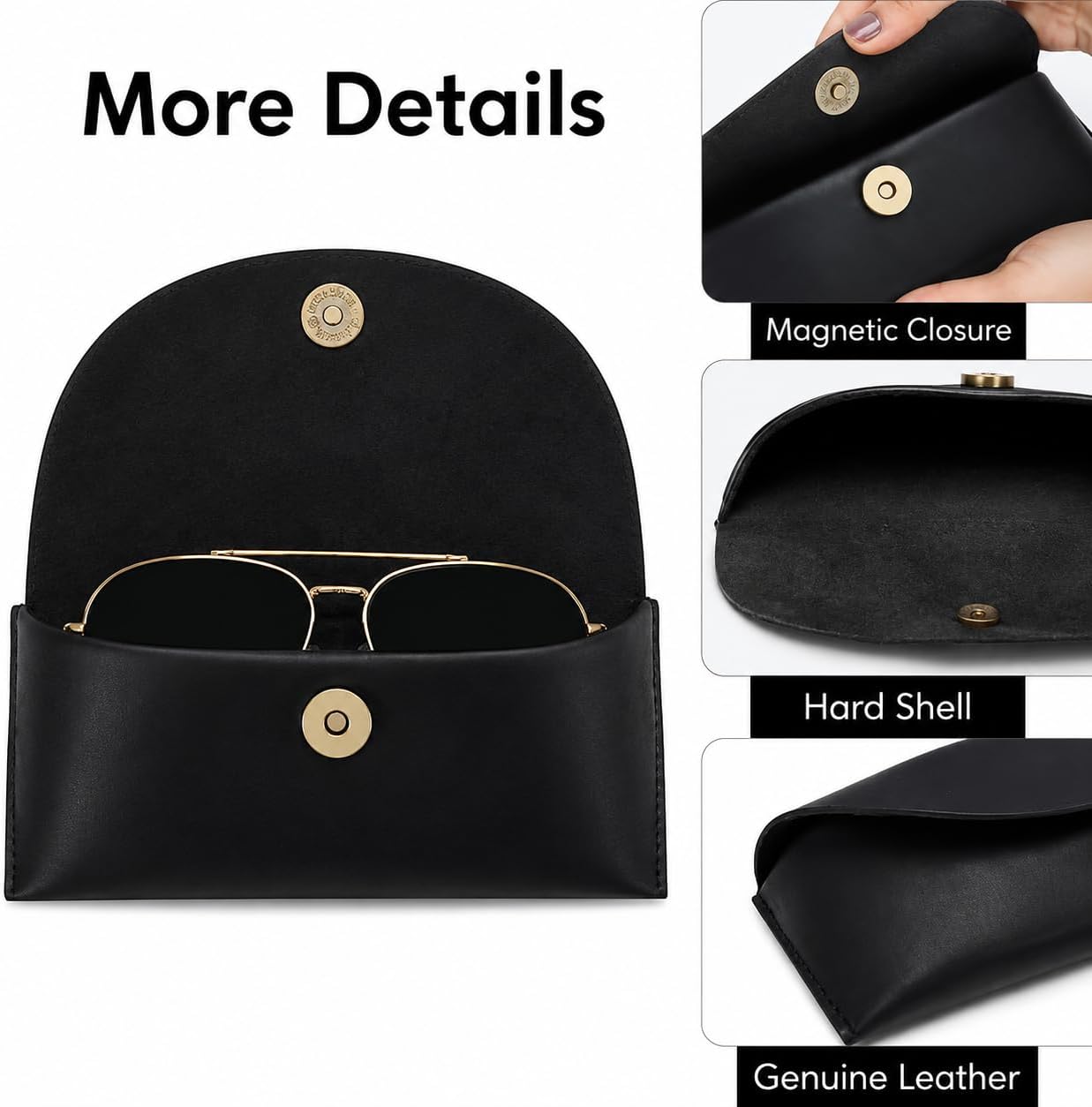 Leather Sunglasses Case Genuine Eyeglass Holder Reading Glasses Protector Vintage Eyewear Storage for Men and Women image 4