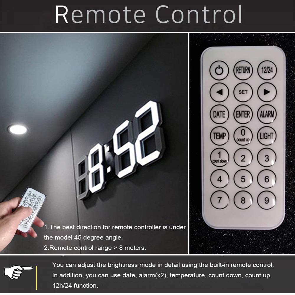 perfeo 15 Inch MultiFunctional Jumbo Wall Clock, Minimalist LED