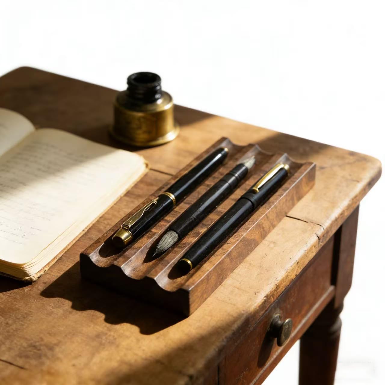 Horizontaler Stifthalter für Schreibtisch, Walnussholz, Stifteablage, Bürozubehör, Lehrergeschenke, geeignet für Schule, Zuhause, Stiftablage für Schreibtisch, Schreibtisch-Kunstzubehör (3
