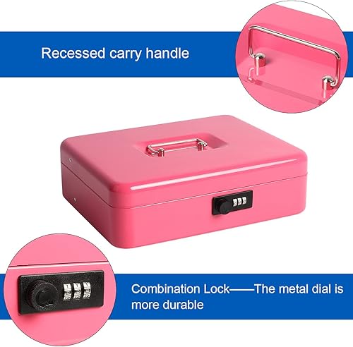 Vista 3 de Caja de efectivo grande con cerradura de combinación, caja de dinero de metal para efectivo, caja de bloqueo Lovndi con bandeja de dinero, caja