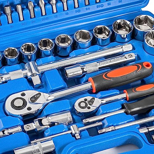 Vivo Technologies 94Pc 1/2" & 1/4" Socket Set & Screwdriver Bit Torx Ratchet Driver Case Tool Kit Carbon Steel Socket Wrench Set - Image 4