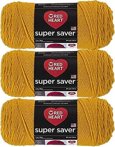 Red Heart Super Saver Gold Yarn - 3 Pack of 198g/7oz - Acrylic - 4 Medium (Worsted) - 364 Yards - Knitting/Crochet