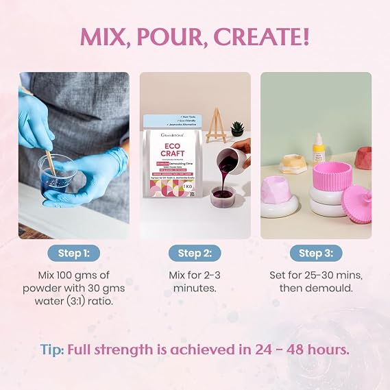 GRANOTONE ECOCRAFT Complete Kit Beginner-Friendly DIY Casting Kit, Eco-Friendly Water-Based Powder, Quick 20-30 Min Demold, Includes Molds & Pigments Perfect for Home Decor (1, Kilograms)