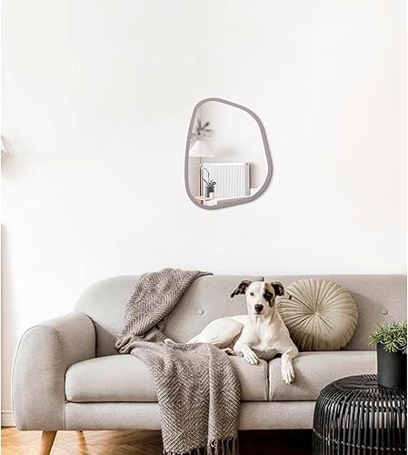 Miniatura 3 de Espejo de pared con marco de madera irregular, moderno, ovalado, asimétrico, único, espejo colgante artístico ondulado, decoración de baño, tocador,