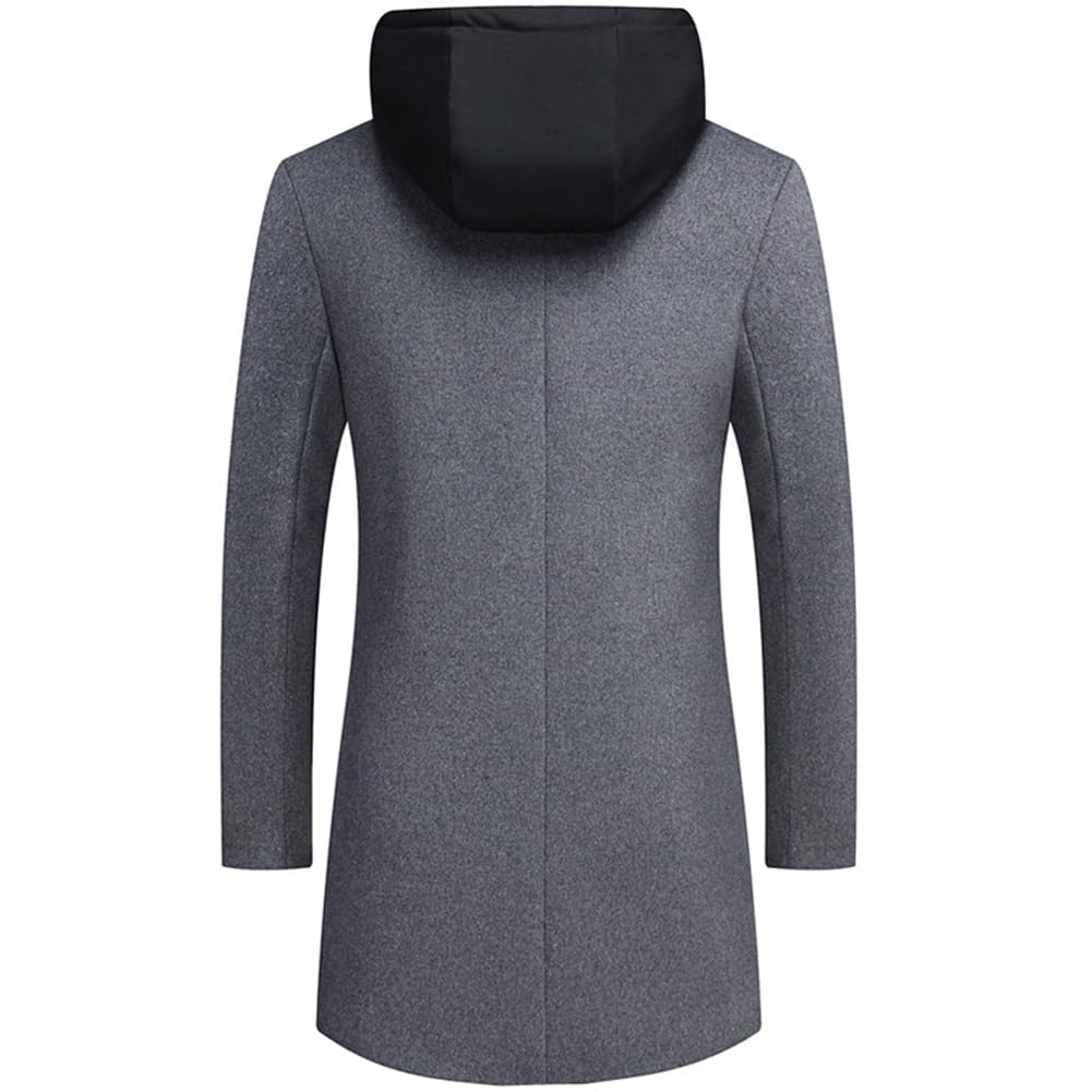 Cappotto da Uomo Lungo Invernale Coat in Lana Sintetica con Collo a Cappuccio Staccabile Cappotti Lana Sottile Cappotto Trench Casuali Outerwear a Vento