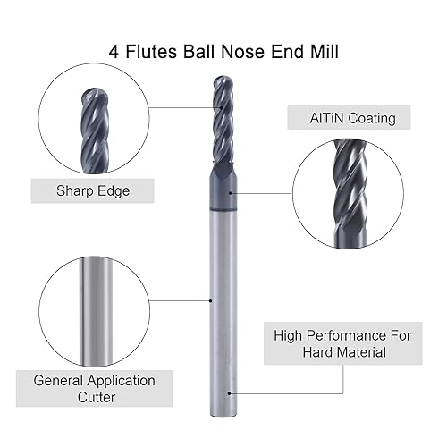 Miniatura 13 de ISB Fresa de punta de bola, diámetro de 1/16 de pulgada, diámetro de vástago de 1/8 de pulgada, 4 flautas de carburo de micrograno Mrill Bits CNC