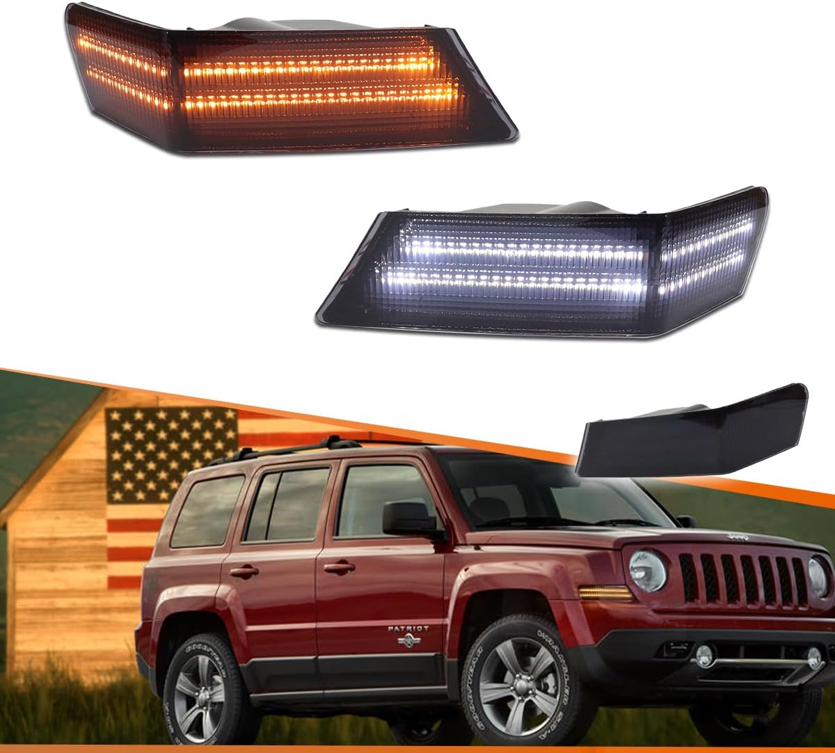 ADIIL SWITCHBACK LED Front Parking Light Turn Signal Blinker Corner Lights For 07-17 Jeep Patriot,Smoked Lens Dynamic Amber & White LED